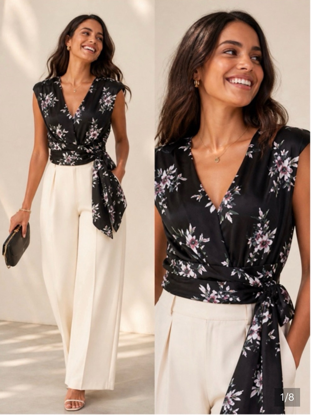 NWT cinq a sept Black Floral Wrap Top with Side Tie XS